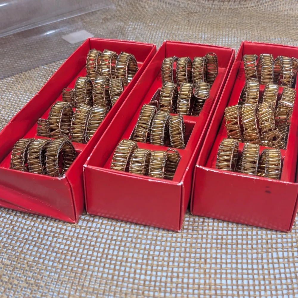 Pier 1 Gold Beaded Spiral Napkin Rings,